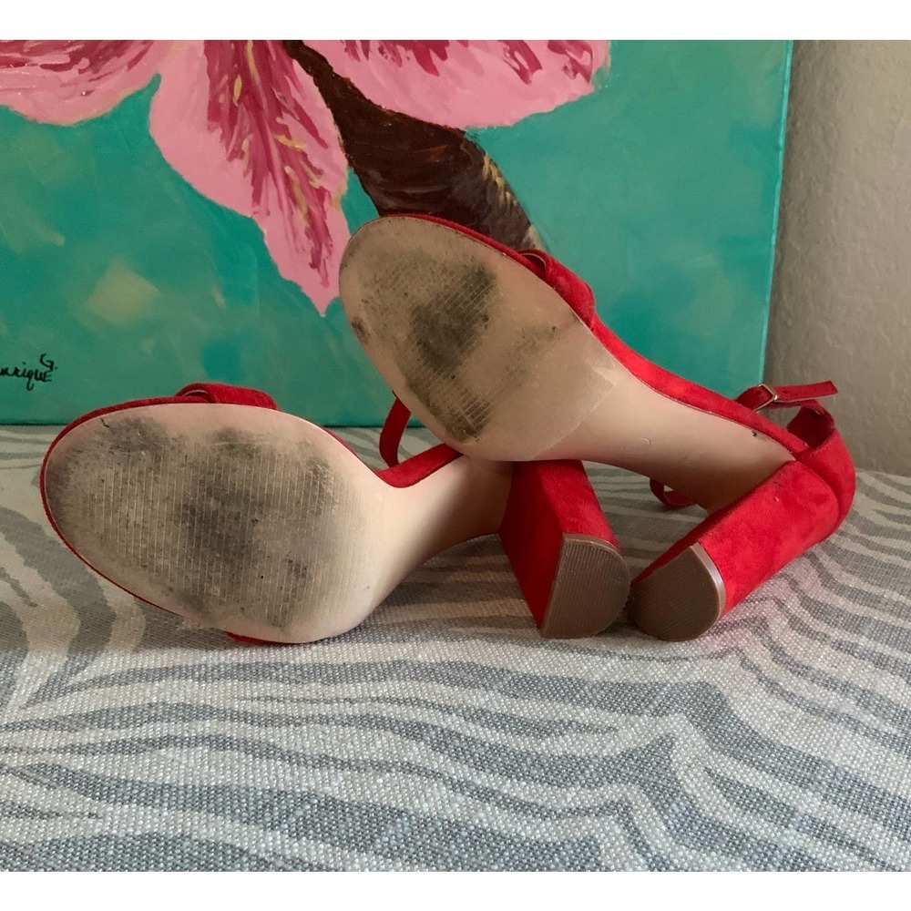 Lulus Taylor Red Suede Ankle Strap Heels Size 5.5 - Picture 5 of 7
